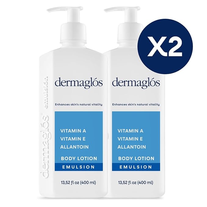 Dermaglos 2-pack Moisturizing Body Lotion for Dry Skin with Extra Vitamin A, Vitamin E & Allantoin | Hydrating & Regenerating formula for Stretch Marks, Tattoos, Scars & Wrinkles | 13.52 Fl Oz.-GlimoraGlow
