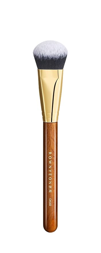 Desert Oak Series Angled Dome Cream Blush Brush - Medium Nylon Bristles for Flawless Cream/Liquid Blush Application, Seamless Stippling & Blending, Bubinga Handle & Brass Ferrule (CM 183)-GlimoraGlow