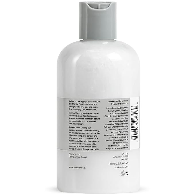 Anthony Glycolic Facial Cleanser for Men, Daily Exfoliating & Hydrating Face Wash, Shave Prep, Non-Foaming, Deep Cleansing, Gentle on Sensitive Skin, Removes Dirt & Oil, Smooths Texture, 8 Fl Oz-GlimoraGlow