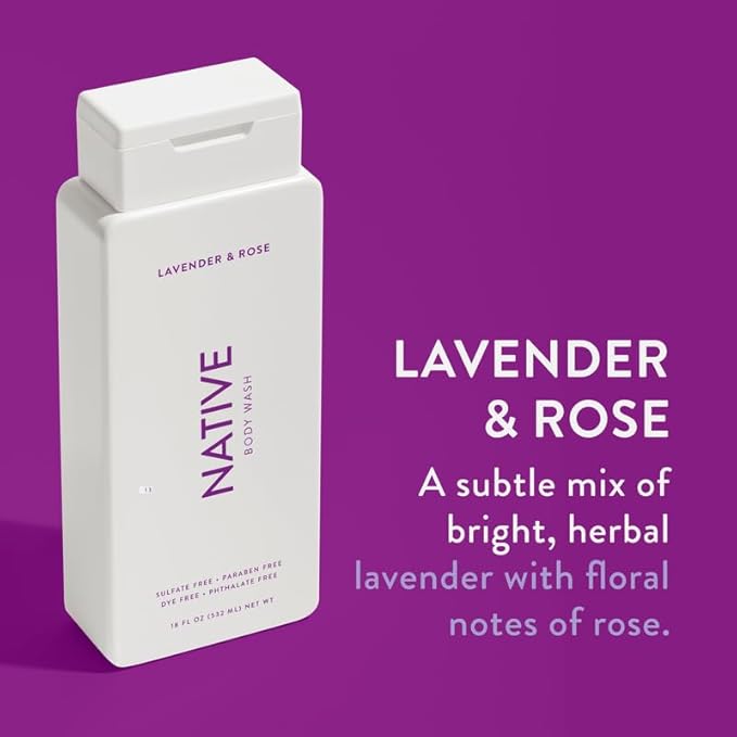 Native Body Wash Contains Naturally Derived Ingredients | for Women & Men, Sulfate, Paraben, & Dye Free Leaving Skin Soft & Hydrated |Coconut & Vanilla, Lavender Rose, & Cucumber Mint, 18 oz Pack of 3-GlimoraGlow