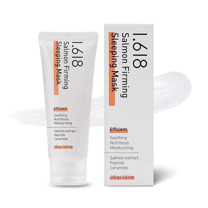 1.618 Salmon Firming Sleeping Mask with Ceramides & Hyaluronic Acid – Hydrating, Soothing, Anti-Wrinkle Overnight Face Mask for Dry & Sensitive Skin | Fragrance-Free | K-Beauty | 3.53oz-GlimoraGlow