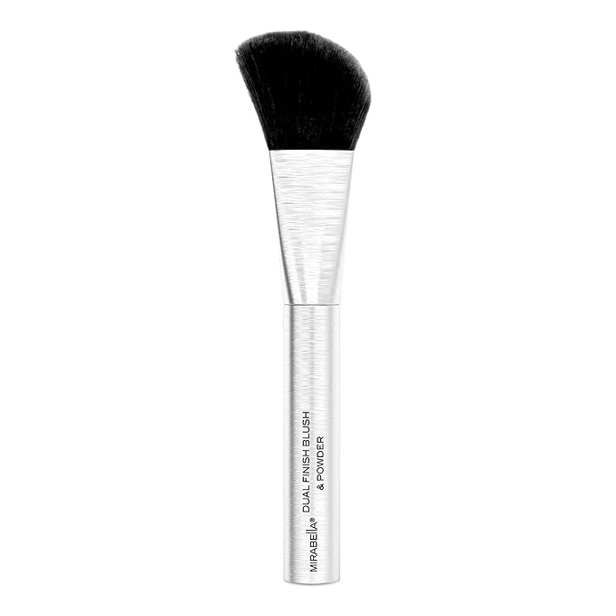 Mirabella Dual Finish Blush & Powder Brush – Angled Vegan Makeup Brush for Cheeks, Super-Soft Synthetic Bristles, Weighted Aluminum Handle, Cruelty-Free, Professional Quality-GlimoraGlow