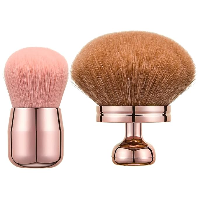 Extra Large Kabuki Brush Set for Body and Face, for blush, loose powder manicure multi-functional and tanning, Gift for women with Velvet Bag(RoseGold 2pcs)-GlimoraGlow