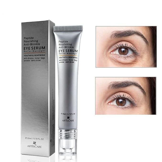 Eye Peptide Serum Eye Massage Roller Nourishing Relieve Loose Eye Bags Dark Circles Eye Skin Care Under Eye Cream for Fine Wrinkles and Puffiness Daily Skincare(Nourishing Grey)-GlimoraGlow