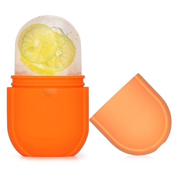 Ice Roller for Face and Eye, Upgrated Ice Face Roller Puffiness Relief Ice Roller Skin Care Tools, Ice Facial Cube, Gua Sha Face Massage, Silicone Ice Mold for Face Beauty ( Orange)-GlimoraGlow