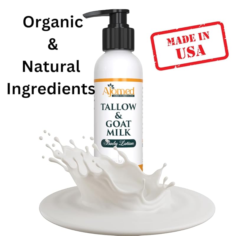 Grass Fed Beef Tallow & Goat Milk Body Lotion for Sensitive Skin, Organic Tallow Lotion - Soothes Dry Patches, Goat Milk Moisturizer - Handmade Tallow Body Lotion (Oatmeal & Honey, 8 Oz)-GlimoraGlow