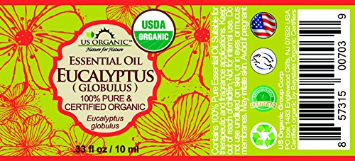 US Organic 100% Pure Eucalyptus Essential Oil (Globulus) - USDA Certified Organic, Steam Distilled - W/Euro droppers (More Size Variations Available) (10 ml / .33 fl oz)-GlimoraGlow