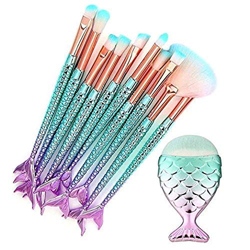 Funfunman Makeup Brushes 11PCS Make Up Foundation Eyebrow Eyeliner Blush Cosmetic Concealer Brushes(Mermaid Colorful)-GlimoraGlow