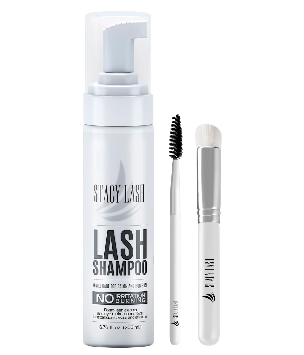 STACY LASH 6.76 fl.oz / 200ml Eyelash Extension Shampoo + Brush/Eyelid Foaming Cleanser/Wash for Extensions & Natural Lashes/Safe Makeup Remover/Supplies for Professional & Home Use-GlimoraGlow