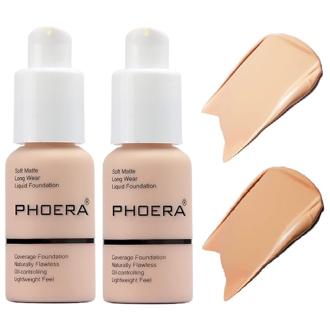 2 Pack PHOERA Foundation,Matte Oil Control Concealer Foundation Cream,PHOERA Long Lasting Waterproof Matte Liquid Foundation for Women Girls (102 Nude+104 Buff Beige)-GlimoraGlow