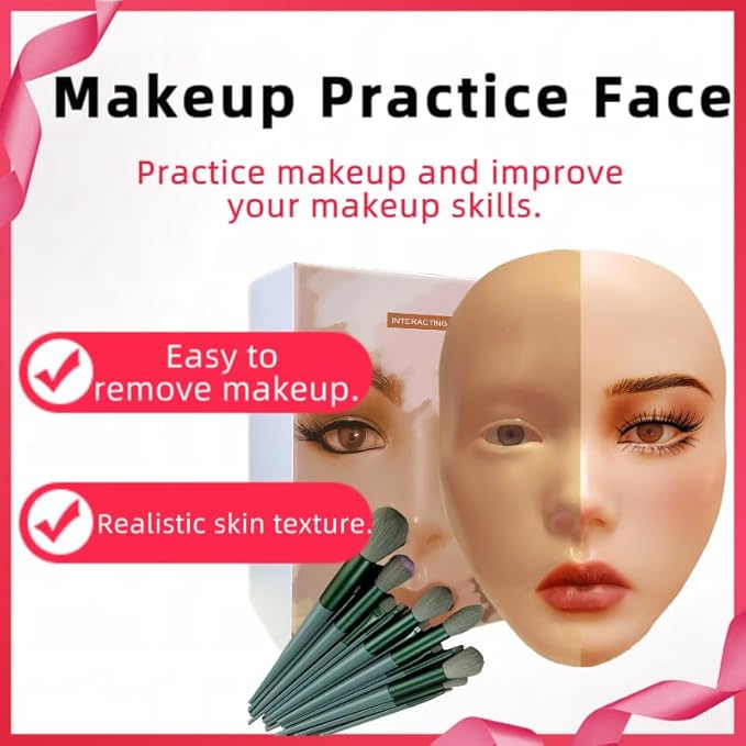 3D Makeup Practice Face, XIJIEMAO Mannequin Head For Makeup, Reusable Silicone Full Makeup Mannequin Head With Stand And Brush Set, Eye Shadow Makeup Face Board, Emerging Makeup Artist, Girl'S Gift-GlimoraGlow