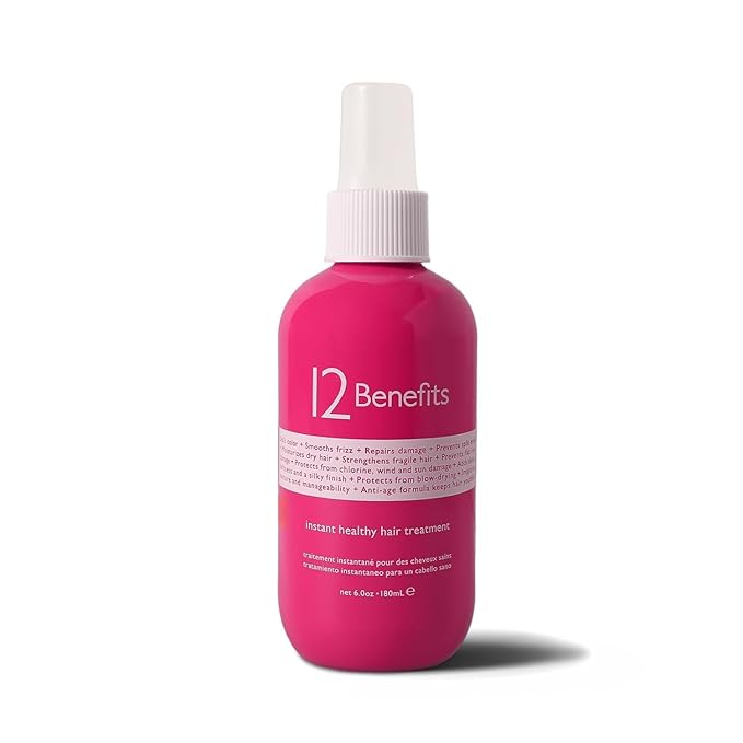12 Benefits Leave-In Conditioner Spray – Instant Healthy Hair Treatment, Anti-Frizz, Detangles, Strengthens & Repairs, Heat Protection with Quaternium 39 & Silk Fibre Protein, 6 Fl Oz-GlimoraGlow
