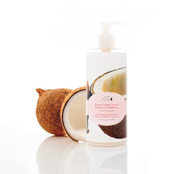 100% PURE Honey & Virgin Coconut Restorative Conditioner Moisturizer & Repair Replenishing Nutrient Boost for Dry Damaged Hair, Promotes Healthy Growth for Women & Men - Sulfate Free - 13 Fl Oz-GlimoraGlow