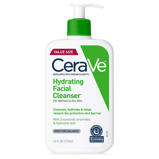 CeraVe Hydrating Facial Cleanser, Moisturizing Face Wash For Dry Skin, Hyaluronic Acid + Ceramides + Glycerin, Hydrating Cleanser For Normal To Dry Skin, National Eczema Association Certified-GlimoraGlow