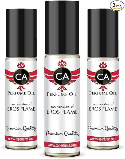 CA Perfume Impression of Eros Flame For Men Replica Fragrance Body Oil Dupes Alcohol-Free Essential Aromatherapy Sample Travel Size Concentrated Long Lasting Attar Roll-On 0.3 Fl Oz-X3-GlimoraGlow