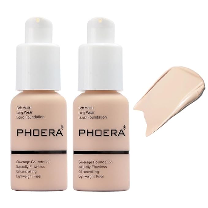 2 Pack PHOERA Foundation 101 Porcelain Makeup,Full Coverage Foundation for Women and Girls(101 Porcelain)-GlimoraGlow