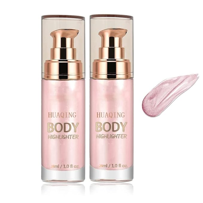 2 Pack Body Luminizer,Shimmer Body Highlighter Makeup Liquid Gloss Makeup for Glitte Face Body Gloss Cream.(104 Soft Yarn Pink)-GlimoraGlow