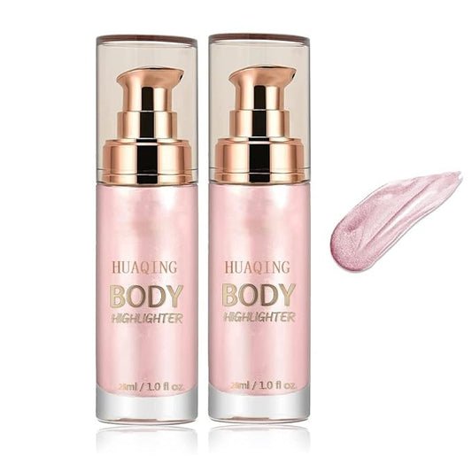 2 Pack Body Luminizer,Shimmer Body Highlighter Makeup Liquid Gloss Makeup for Glitte Face Body Gloss Cream.(104 Soft Yarn Pink)-GlimoraGlow