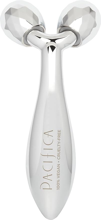 Pacifica Future Youth Stainless Steel Face Roller – Cooling Dual Gua Sha Facial Massager for Sculpting, Contouring & De-Puffing – Anti-Aging Skin Care Tool for Wrinkles & Fine Lines Lymphatic Drainage-GlimoraGlow