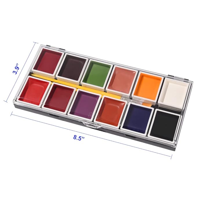 12 Colors Alcohol Activated Makeup Palette Set with Mimic Wound Sponge Makeup Egg for SFX Makeup Halloween Makeup-GlimoraGlow