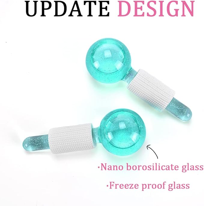 Ice Globes for Facials- Freezer Free Face Rollers with Essence for Daily Beauty Routines, Skin Massagers Globes Durable Quartz Glass for Reduce Puffiness Skin Cooling (Update Green)-GlimoraGlow