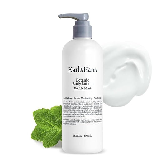 Karl&Hans Botanic Body Lotion Double Mint, Fresh Revitalizing Body Lotion - Invigorating Eucalyptus and Mint Fragrance - Non-Greasy Formula, 13.2 fl oz-GlimoraGlow