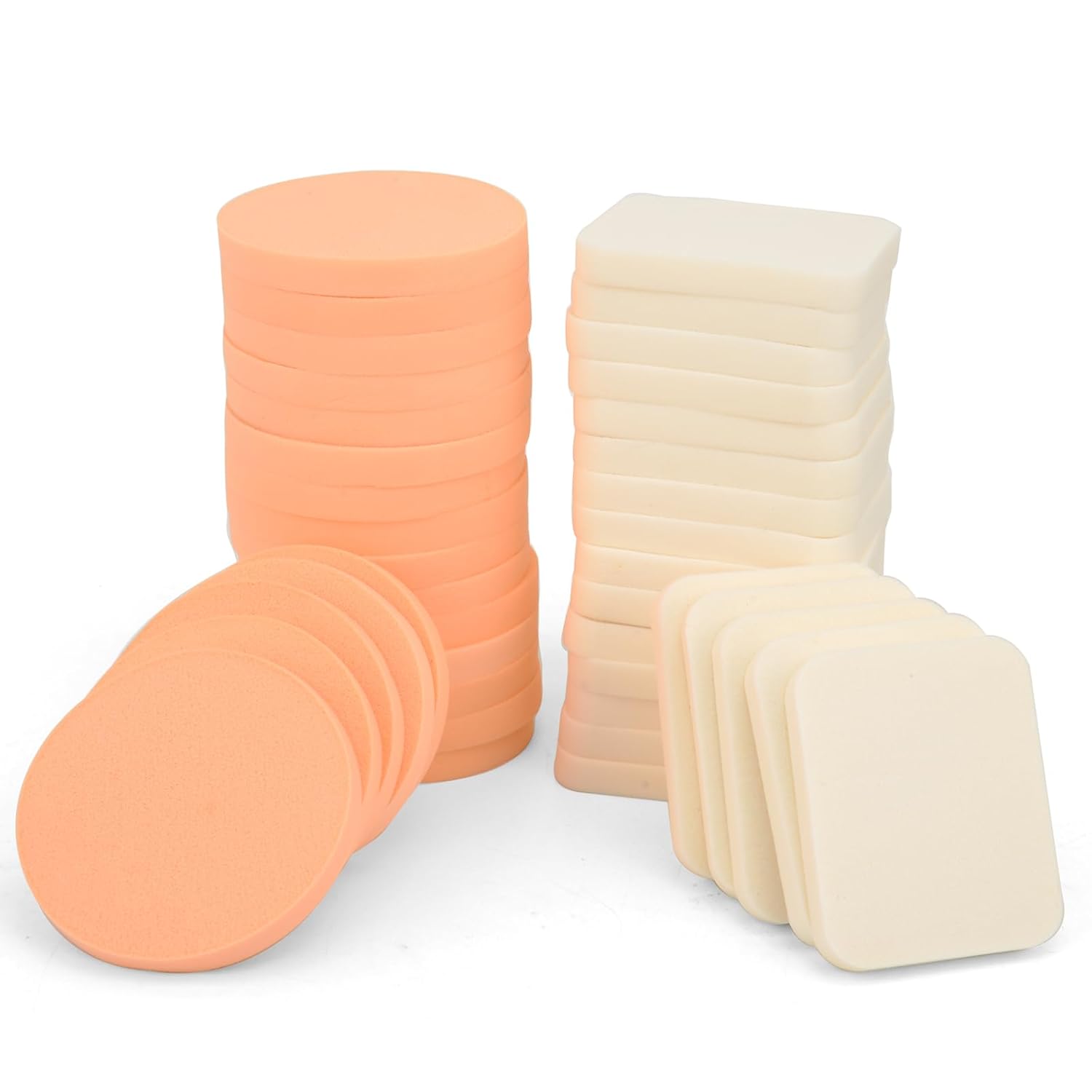 40PCS Round Square Shaped Makeup Blenders Sponges Set, Use for Dry and Wet, Perfect for Full Face Curve Blending, Cream, Liquid, Powder Foundation Cosmetics, Latex Free, Soft, Flexible-GlimoraGlow