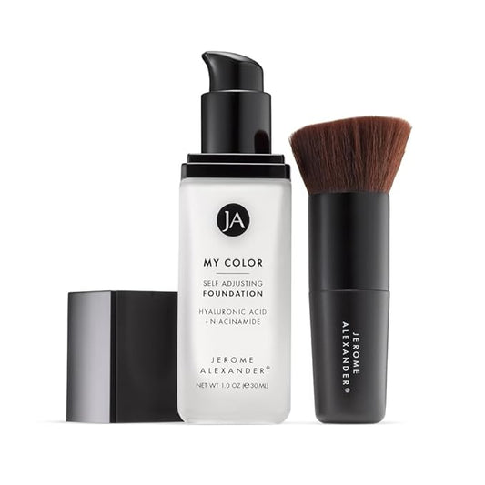 Jerome Alexander My Color Self Adjusting Full Coverage Foundation Makeup with Kabuki Brush (Medium)-GlimoraGlow