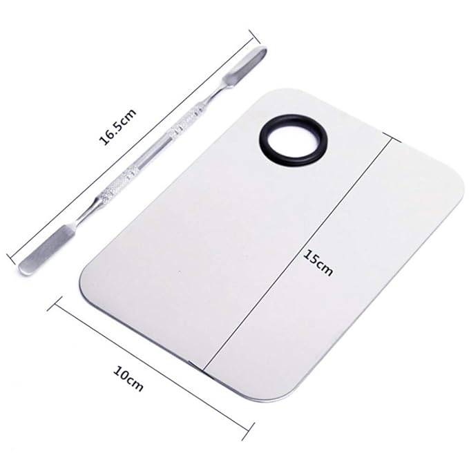 2 Pcs Stainless Steel Cosmetic Makeup Palette, Professional Cosmetic Mixing Makeup Palette Spatula Makeup Artist Tool, Beauty Salon Color Cream Mixing Palette With A Spatula Makeup Nail Art Palette-GlimoraGlow