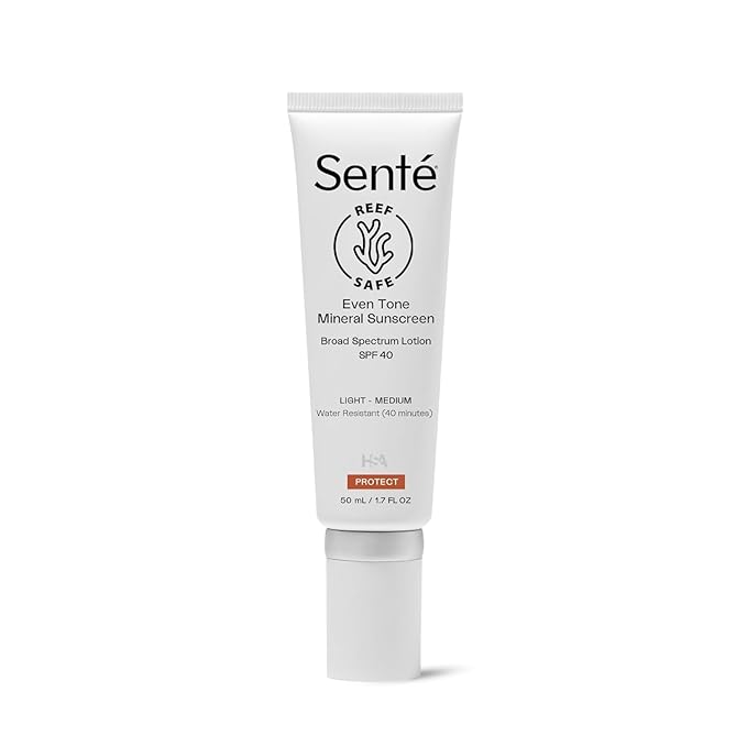 Senté Even Tone Mineral Sunscreen Tinted | SPF 40 Light-Medium | Hydrating, Lightweight Sun Protection Treatment for Redness & Discoloration | UVA/UVB & Blue Light Defense | 1.7 oz-GlimoraGlow