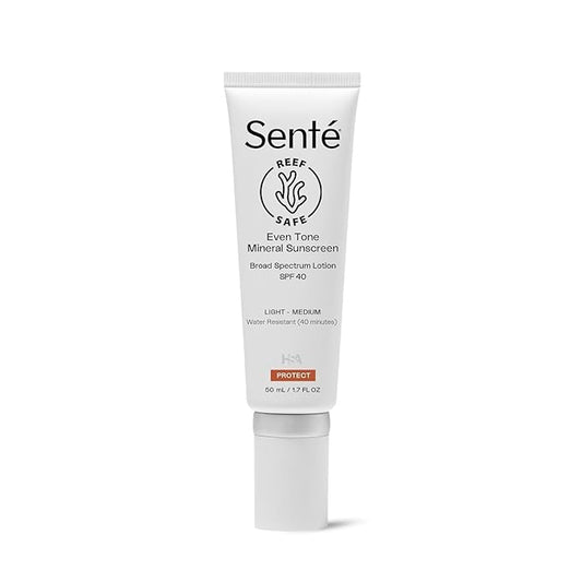 Senté Even Tone Mineral Sunscreen Tinted | SPF 40 Light-Medium | Hydrating, Lightweight Sun Protection Treatment for Redness & Discoloration | UVA/UVB & Blue Light Defense | 1.7 oz-GlimoraGlow