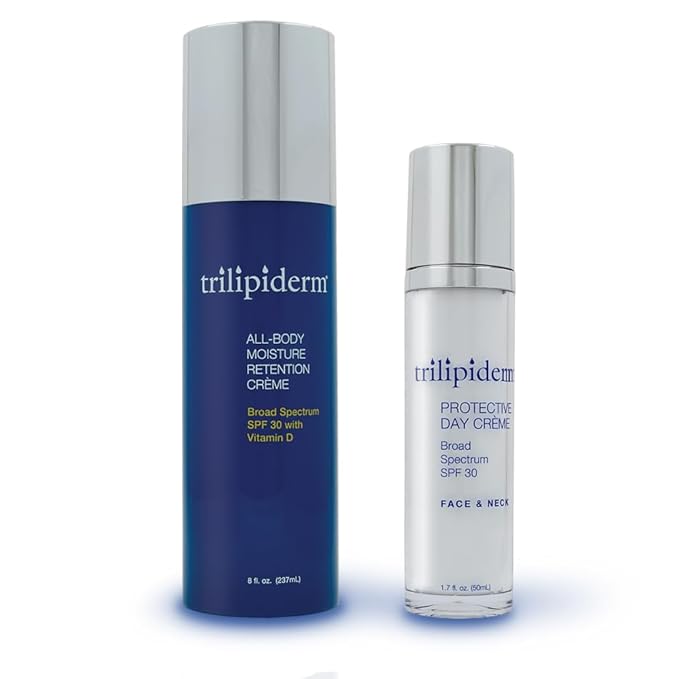 Trilipiderm Beach Lover Bundle- All-Body Moisture Retention Crème Sunscreen (8oz) & Protective Day Crème Broad Spectrum SPF 30 (1.7oz), Sunscreen Lotion UVA/UVB Set for Face, Body, Travel Size-GlimoraGlow