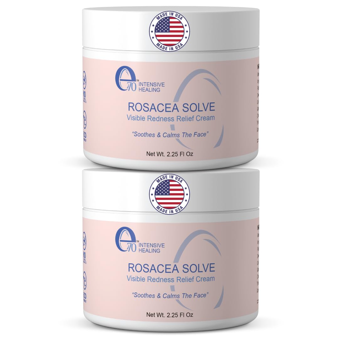 Rosacea Treatment for Face Skincare Cream for Women & Men (Pack of 2) - Gentle Moisturizer Redness Reducing Skin Care - with Aloe Vera & Hyaluronic Acid - Day-Night, Made in USA by e70 (2.25 fl. oz.)-GlimoraGlow