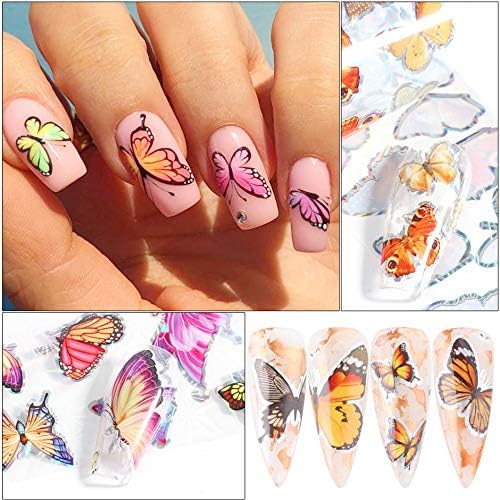 10 Sheets Butterfly Nail Art Foil Transfer Stickers - Holographic Nail Stickers Decals for DIY Starry Sky Manicure-GlimoraGlow