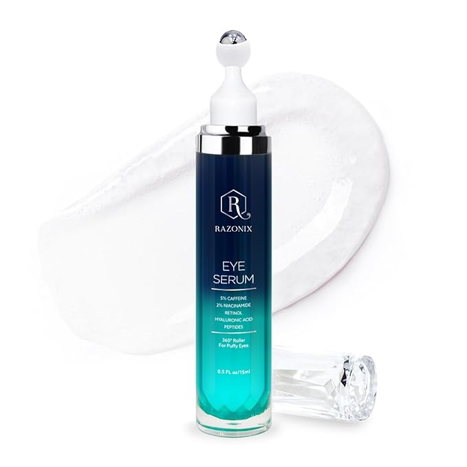 Eye Bags Treatment for Men and Women: Caffeine Eye Cream for Dark Circles – Cooling Roller for Puffiness Reducer (Medium, Unscented)-GlimoraGlow