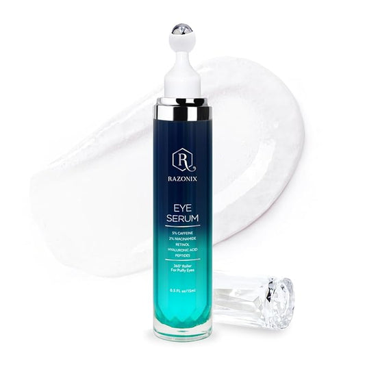 Eye Bags Treatment for Men and Women: Caffeine Eye Cream for Dark Circles – Cooling Roller for Puffiness Reducer (Medium, Unscented)-GlimoraGlow