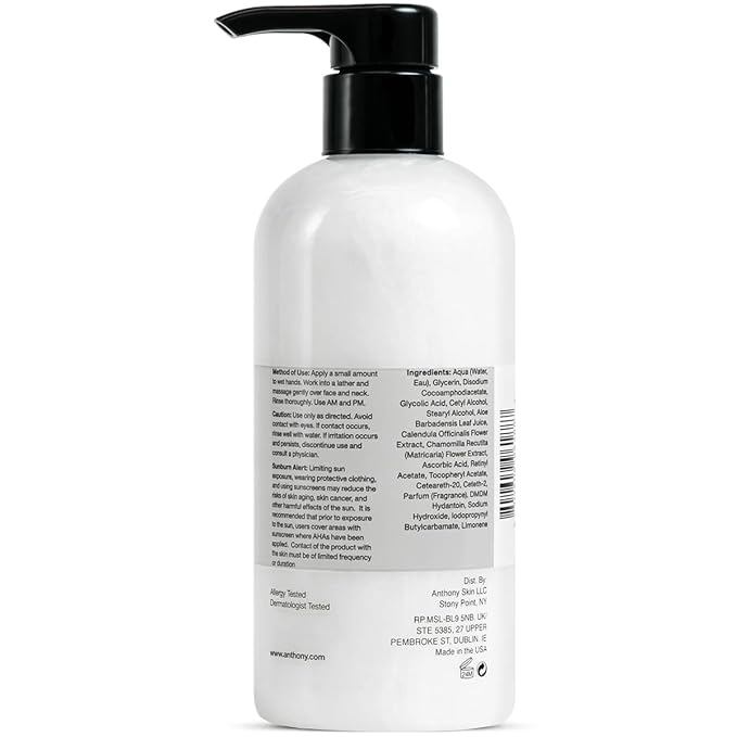 Anthony Glycolic Facial Cleanser for Men, Daily Exfoliating & Hydrating Face Wash, Shave Prep, Non-Foaming, Deep Cleansing, Gentle on Sensitive Skin, Removes Dirt & Oil, Smooths Texture, 16 Fl Oz-GlimoraGlow