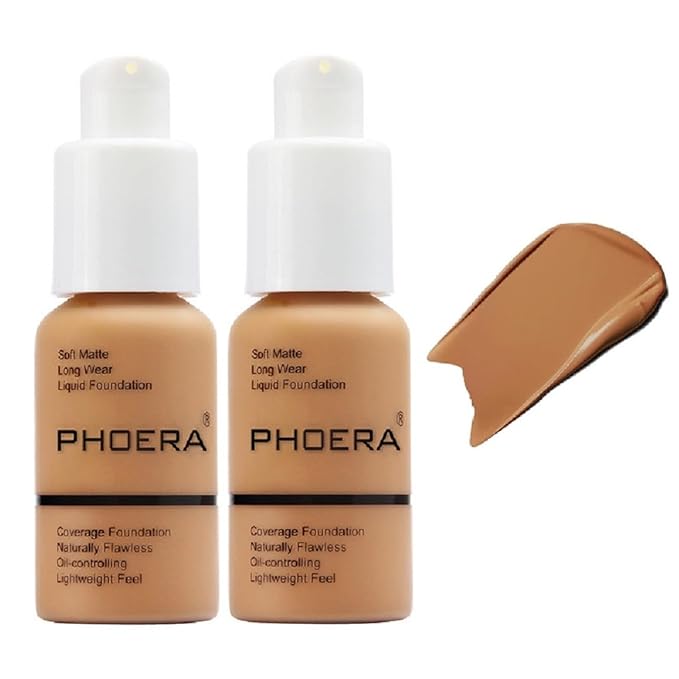 2 Pack PHOERA Foundation 106 Warm Sun Makeup,Full Coverage Foundation for Women and Girls-GlimoraGlow