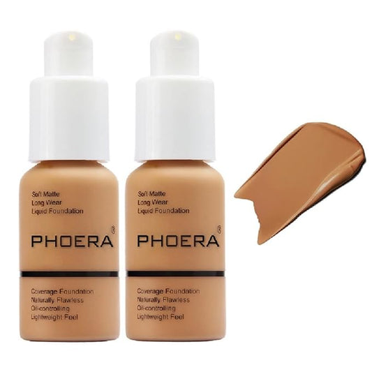 2 Pack PHOERA Foundation 106 Warm Sun Makeup,Full Coverage Foundation for Women and Girls-GlimoraGlow