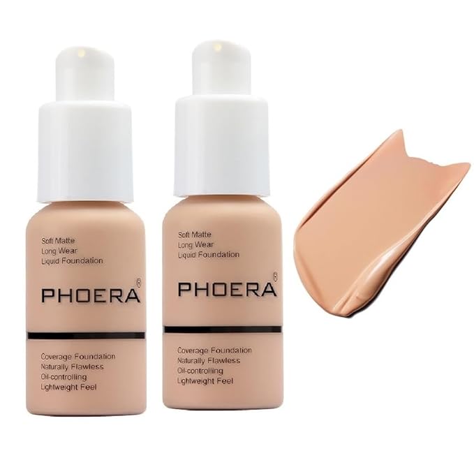 2 Pack PHOERA Foundation, Full Coverage Foundation, Flawless Soft Matte Liquid Foundation Makeup for Women.(103# Warm Peach)-GlimoraGlow