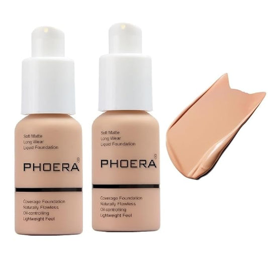 2 Pack PHOERA Foundation, Full Coverage Foundation, Flawless Soft Matte Liquid Foundation Makeup for Women.(103# Warm Peach)-GlimoraGlow