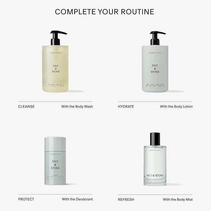 Salt & Stone Body Wash with Antioxidants for Deep Moisture | For Women & Men, Sulfate, Paraben, & Dye Free, Leaving Skin Soft and Hydrated | Bergamot & Hinoki 15.2 fl oz-GlimoraGlow