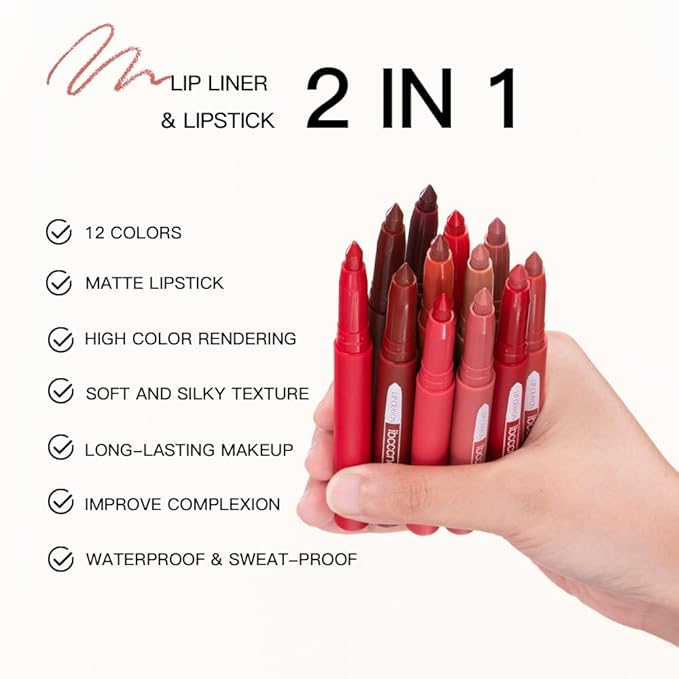 ibcccndc 6PCS Lip Liner and Lipstick Set - High Pigmented Creamy Matte Lip Liner Pencil Set for Girls and Women, Lip Makeup Gift Sets - Includes Nude and Red Lip Liners, Waterproof Formula (A)-GlimoraGlow