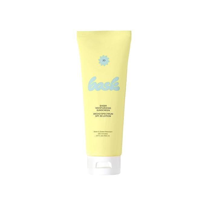 Bask Suncare SPF 30 Sheer Moisturizing Sunscreen Lotion - Broad Spectrum UVA/UVB Protection, Dermatologist Recommended, Hydrating, Lightweight & Fast Absorbing, No White Cast, Travel Size, 3.4 fl oz-GlimoraGlow