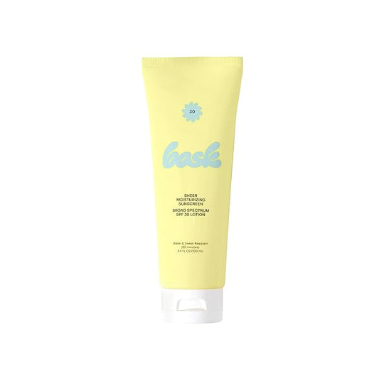 Bask Suncare SPF 30 Sheer Moisturizing Sunscreen Lotion - Broad Spectrum UVA/UVB Protection, Dermatologist Recommended, Hydrating, Lightweight & Fast Absorbing, No White Cast, Travel Size, 3.4 fl oz-GlimoraGlow