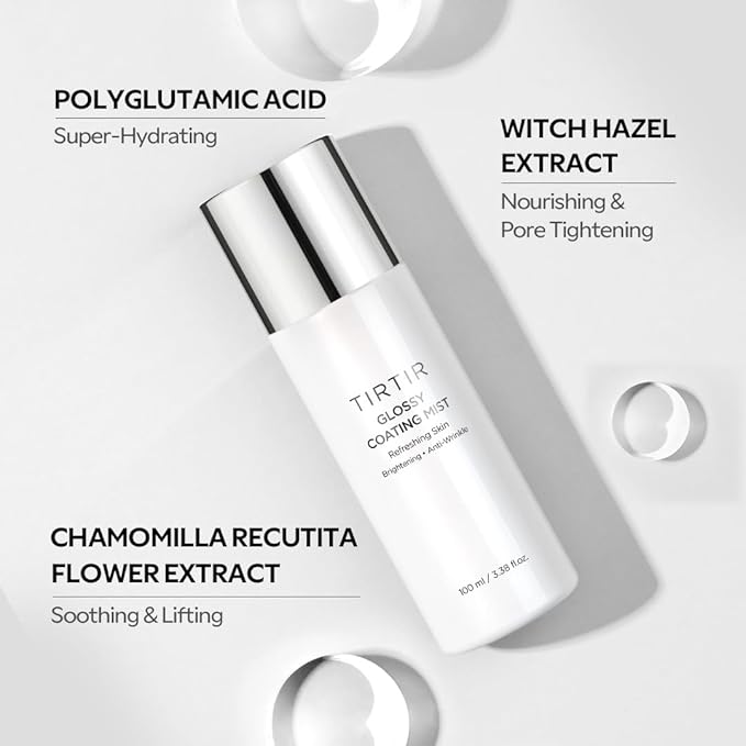 TIRTIR Glossy Coating Mist 3.38 fl. oz, Illuminating Polyglutamic Acid Face Mist for Fresh, Glowing Skin,Cooling, Soothing, Makeup Prep Spray-GlimoraGlow