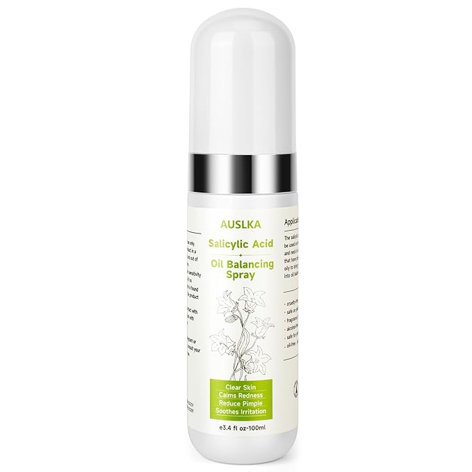 AUSLKA Salicylic Acid Oil Balancing Spray with 2% Salicylic Acid Regulates Skin Balance for Pimple and Oily Skin, Fruit Acid Spray for Face & Body (3.4 Fl Oz)-GlimoraGlow