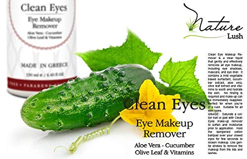 Nature Lush The Best Natural Eye & Face Makeup Remover - Oil Free - Rich Vitamins - Non Irritating – No Hazardous Chemicals - “Clean Eyes Made In Greece 4.4 oz-GlimoraGlow