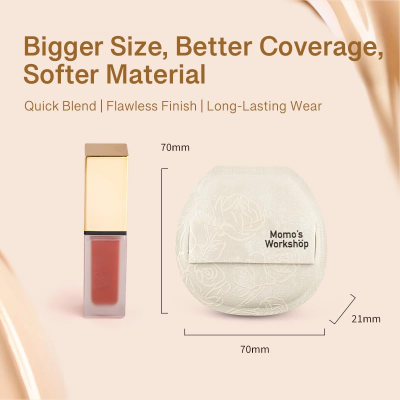 Satin White Flat-cut Shape Makeup Sponge,Firm Bounce Rubycell,Cushion Sponge with Wide PU Leather for Quick-Dry/Full Coverage Foundations, Cosmetic Puff,2pcs Beauty Puffs &Storage Case-GlimoraGlow