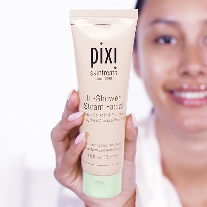 Pixi In-Shower Steam Facial | Gel-to Oil Cleanser for Radiant Skin | Deeply Nourishes, Softens & Tones | Self-heating for Use in Shower or Bath | 4.6 fl oz/ 135 ml-GlimoraGlow